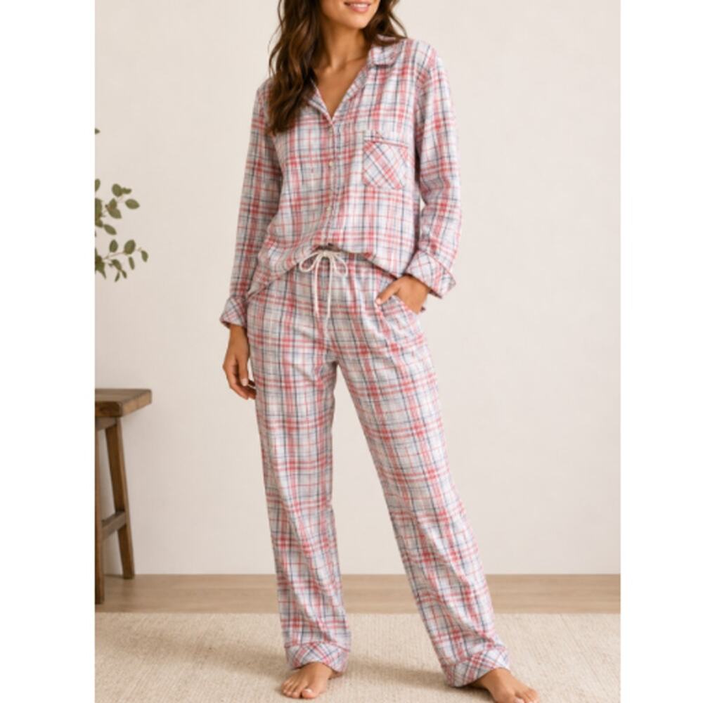 Victoria's Secret Pink Shimmer Plaid Pajama Lounge Set Size Large